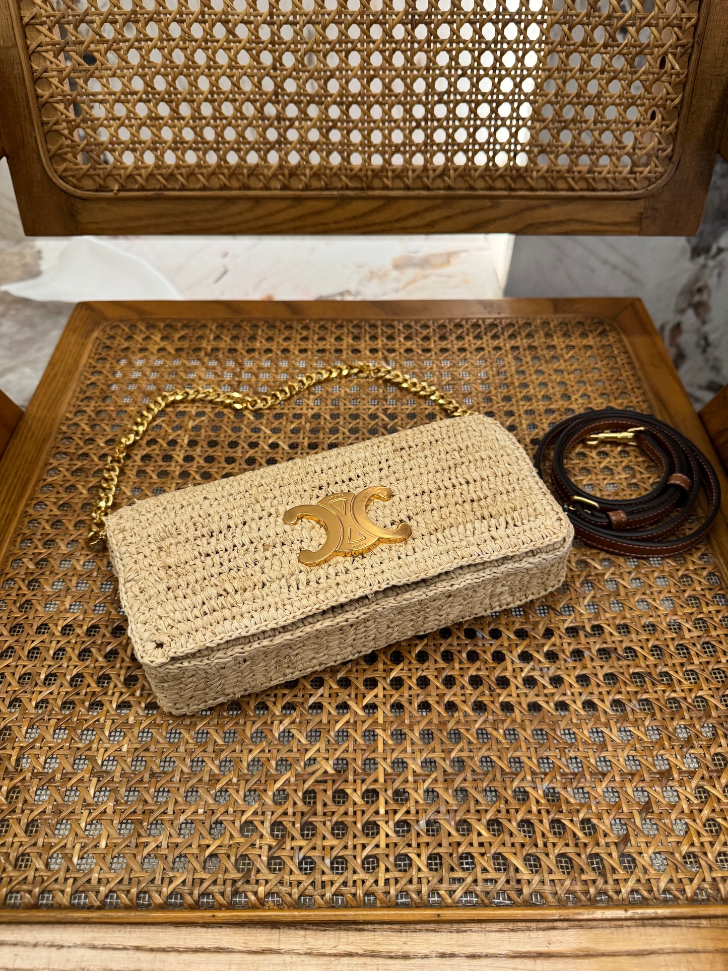 CEL MULTIPOCHETTE IN RAFFIA BAG