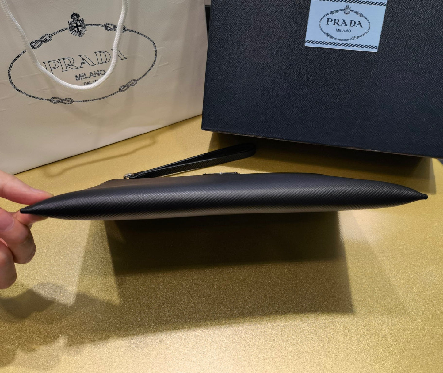 PD Re-Nylon and Saffiano leather pouch