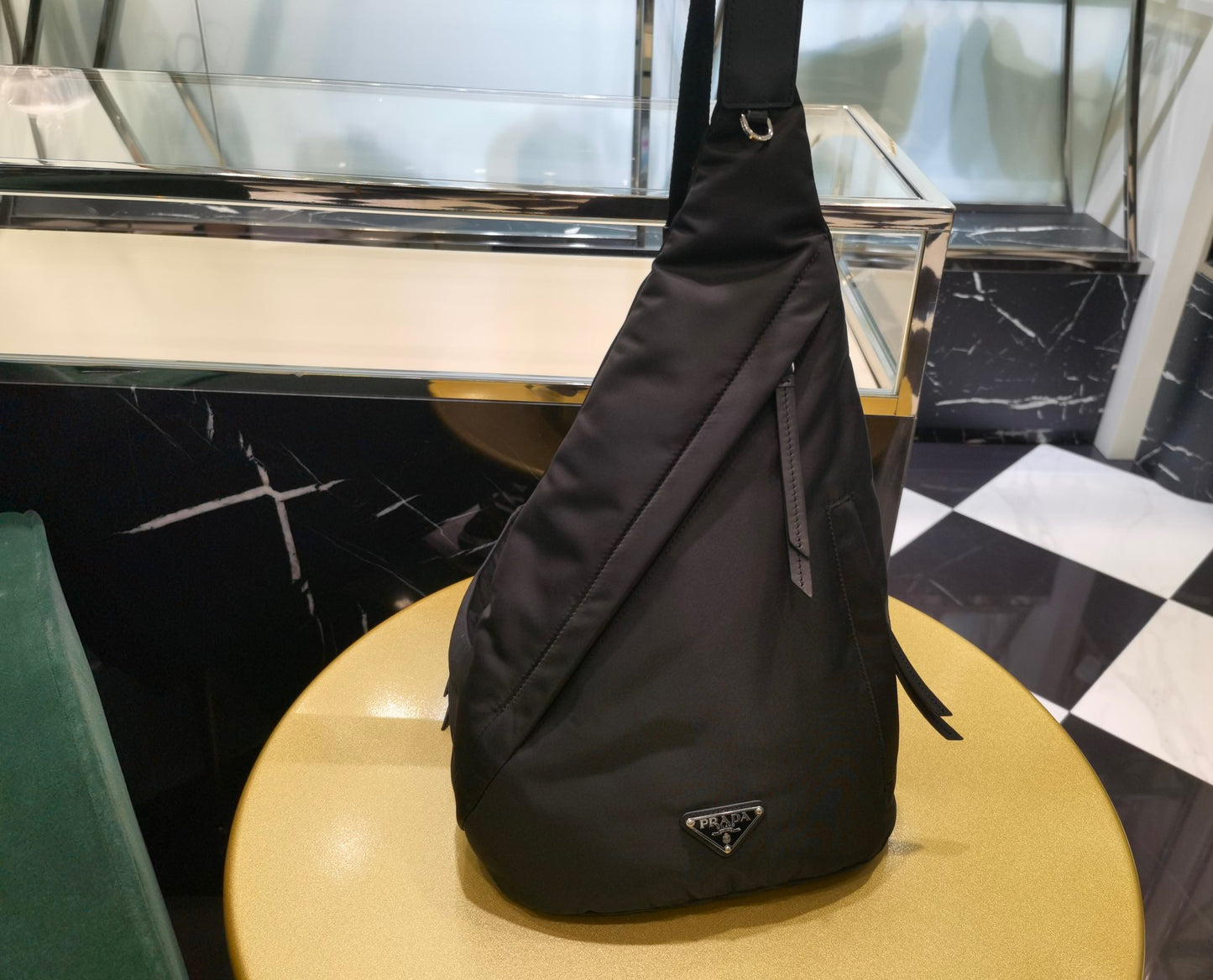 PD RE-NYLON AND LEATHER BACKPACK