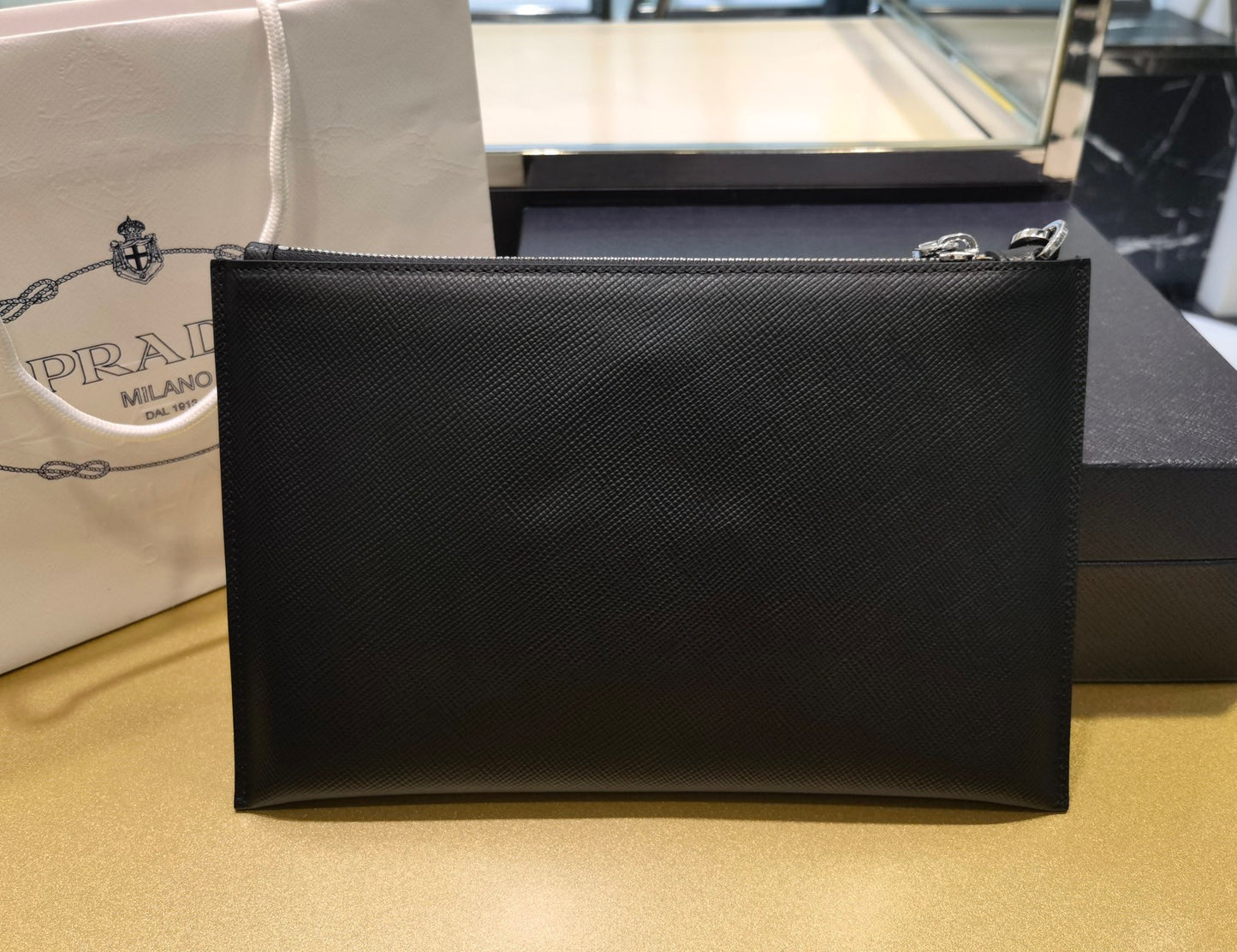 PD Re-Nylon and Saffiano leather pouch