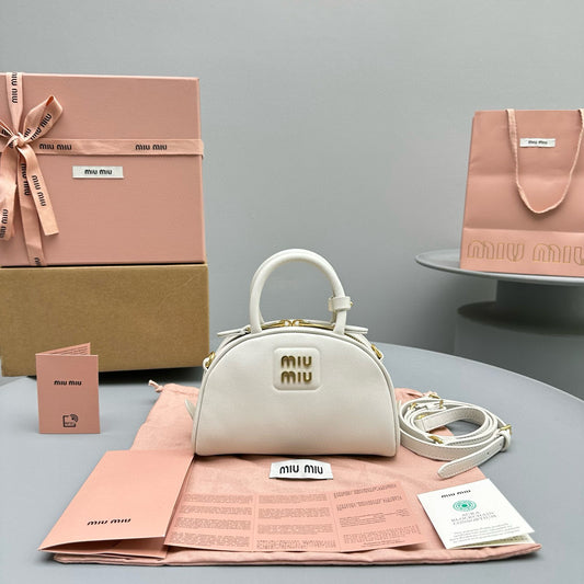 MIU M LEATHER TOP HANDLE BAG