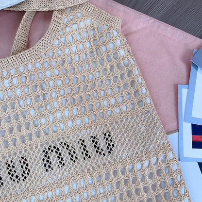 MIU M WOVEN FABRIC TOTE BAG