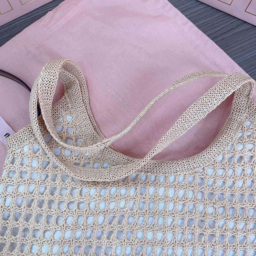 MIU M WOVEN FABRIC TOTE BAG