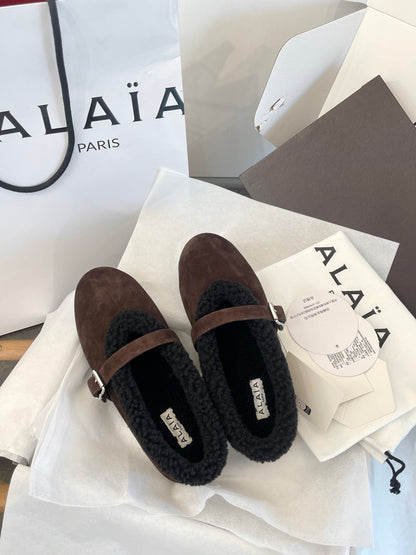 ALAIA FUR BALLET FLATS