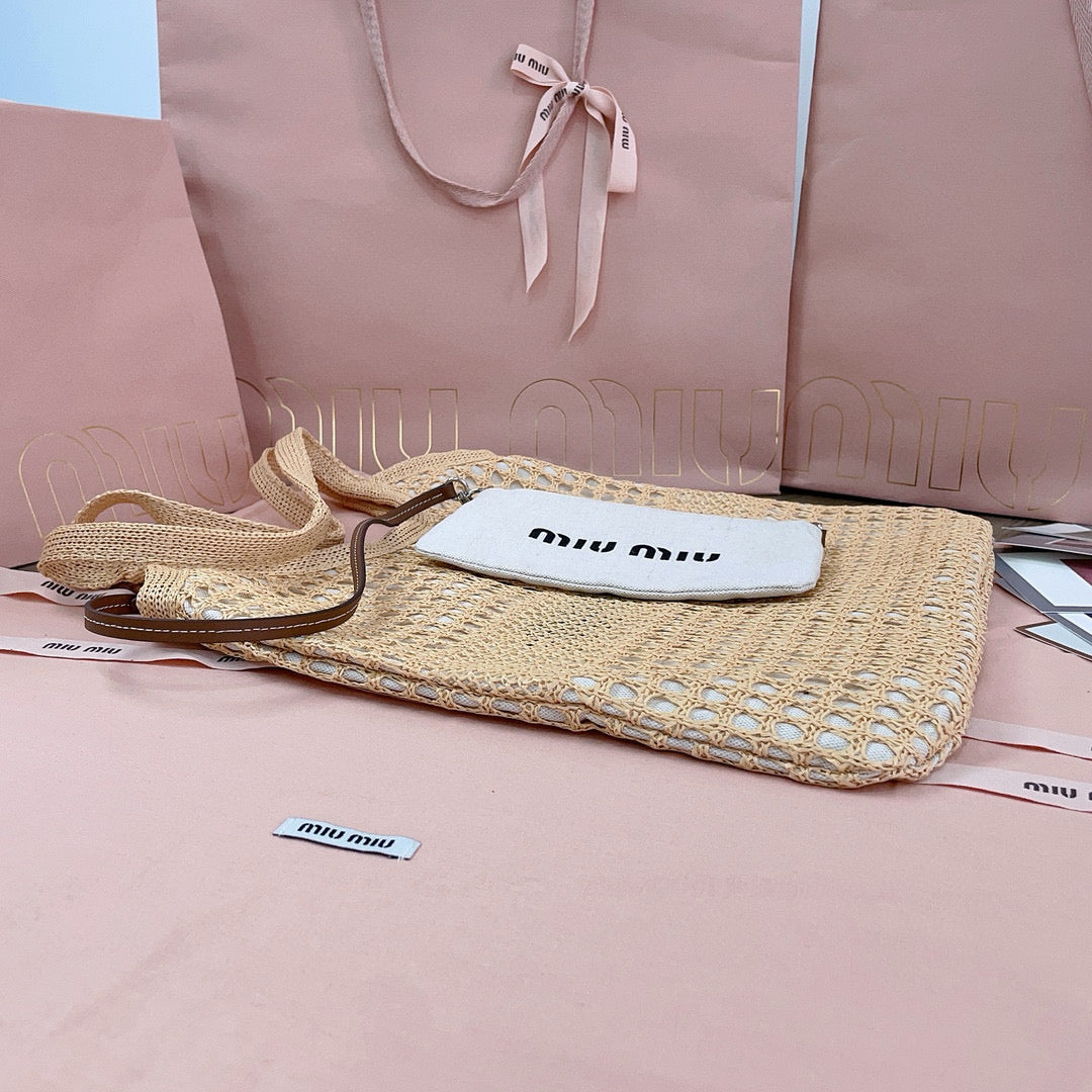 MIU M WOVEN FABRIC TOTE BAG