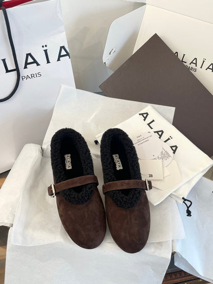 ALAIA FUR BALLET FLATS