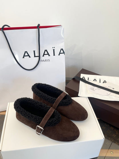 ALAIA FUR BALLET FLATS