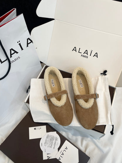 ALAIA FUR BALLET FLATS