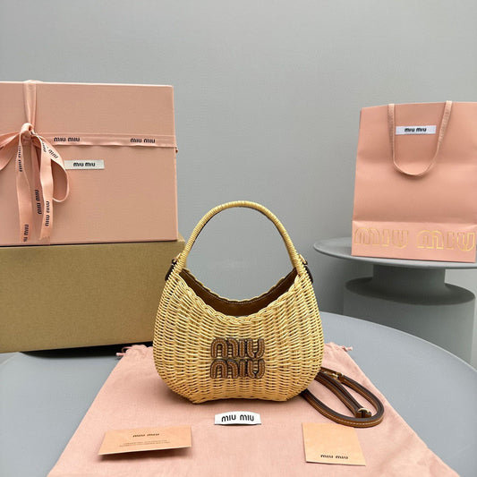 MIU M WANDER WICKER HOBO BAG